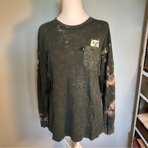 Rip n Dip Men’s Lord Nermal Green Acid Wash Skater Cat Tee Gorpcore M